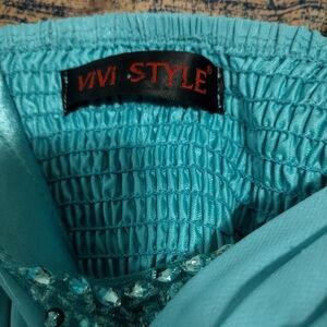 Green Light  ViVI Aqua Smocked Tank Top with Embellishments